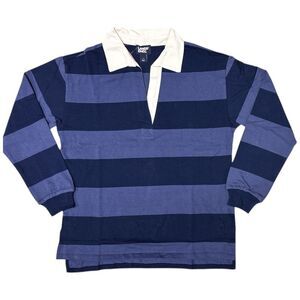Lands' End Women's 100% Cotton Long Sleeve Rugby Polo Top - Blue